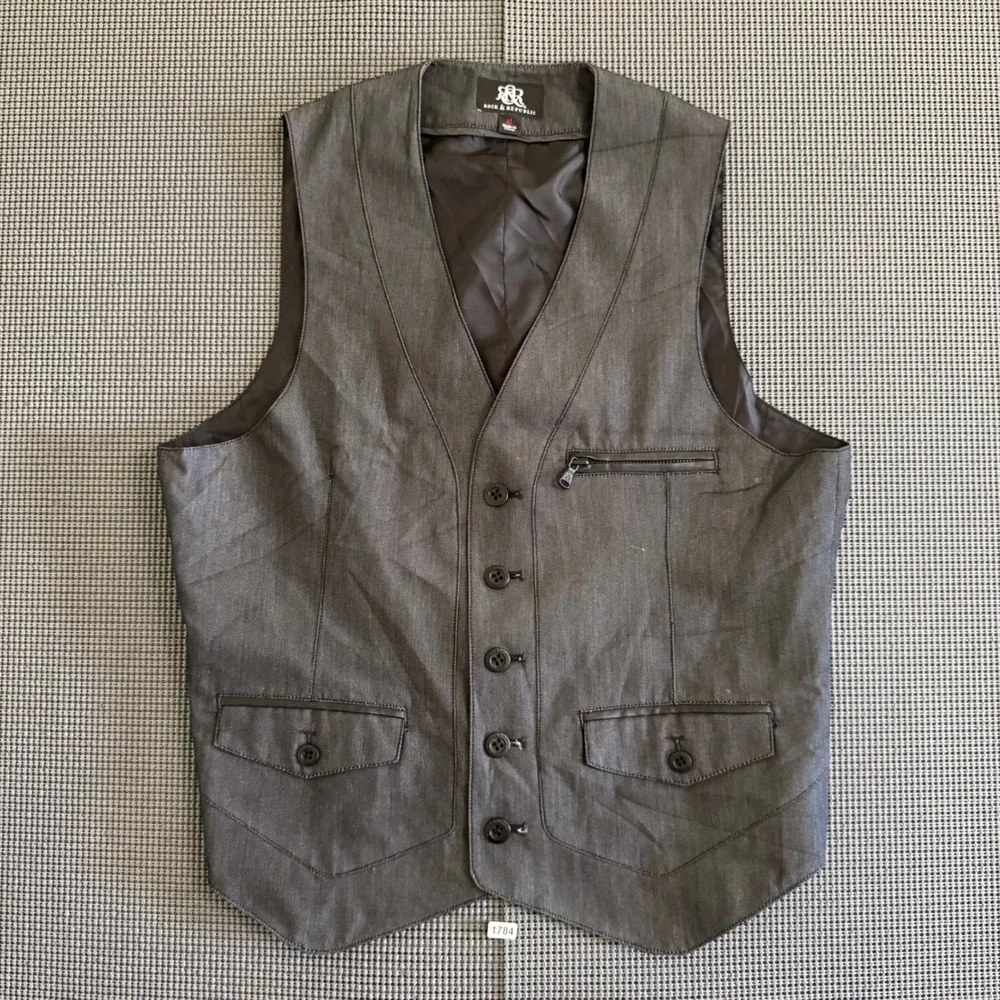Rock & Republic Mens Charcoal Gray Button Front Waistcoat Vest Size M